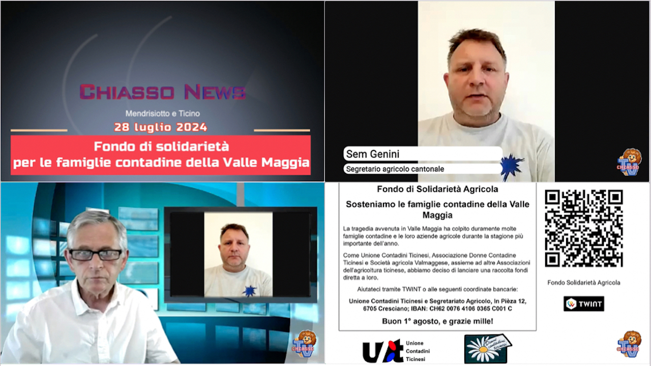 'Chiasso News 28 luglio 2024 - Fondo di solidarietà per le famiglie contadine della Valle Maggia' episoode image